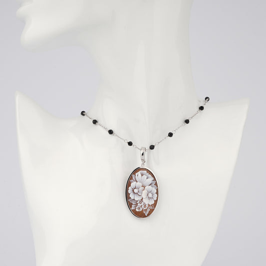 CAMEO ITALIANO - PENDENTE ELYSEE CAMEO E ARGENTO RODIO BOUQUET
