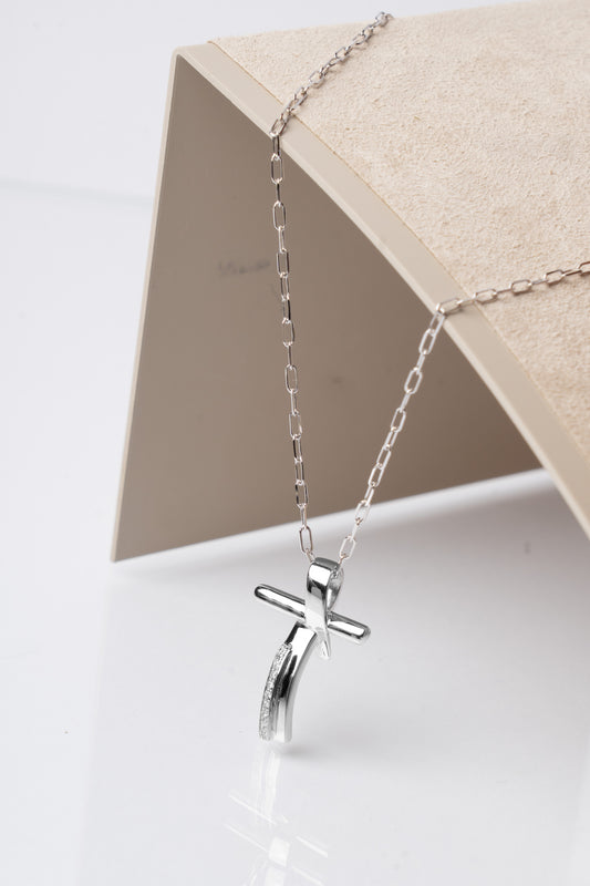 TRAMONTANO - COLLANA CROCE FANTASIA IN DIAMANTI E ORO BIANCO