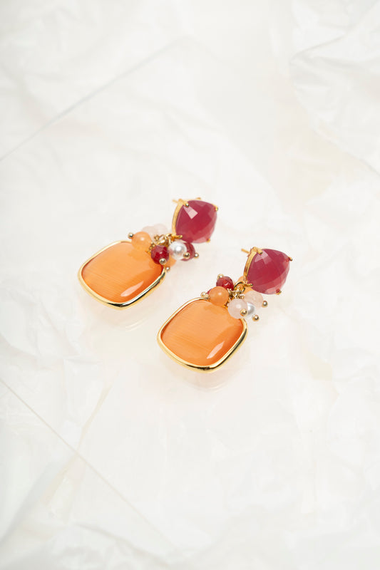 SICYLUI - ORECCHINI CON GIADA ARANCIONE E ROSSO RUBINO