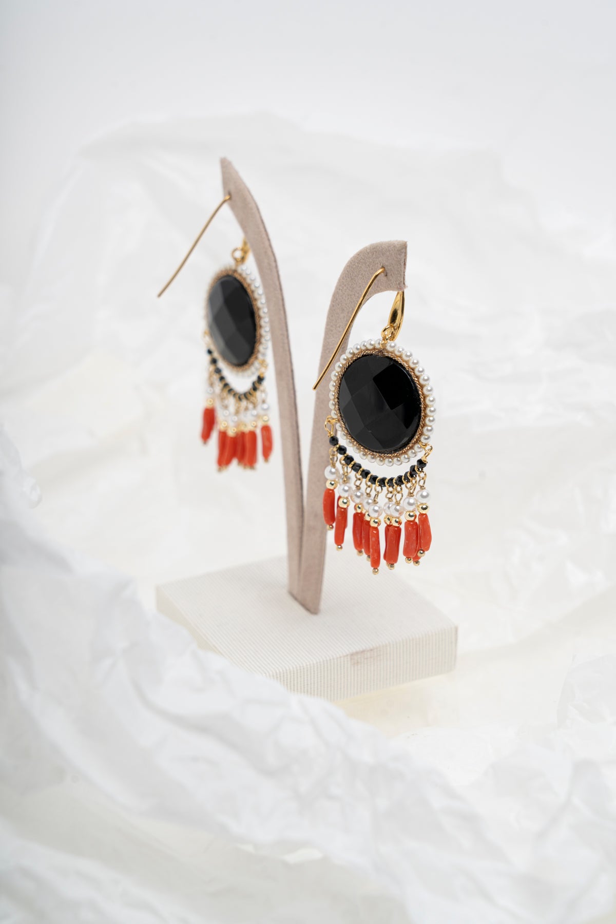 SICYLUI - ORECCHINI PENDENTI ONICE E CORALLO