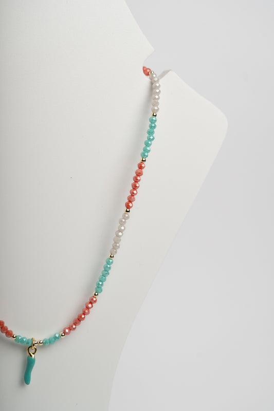SICYLUI - COLLANA GIROCOLLO CON ZIRCONI VERDI E ROSA E CORNO TIFFANY