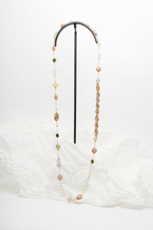 SICYLUI - COLLANA LUNGA VERDE E CIPRIA CON PERLE SCARAMAZZE