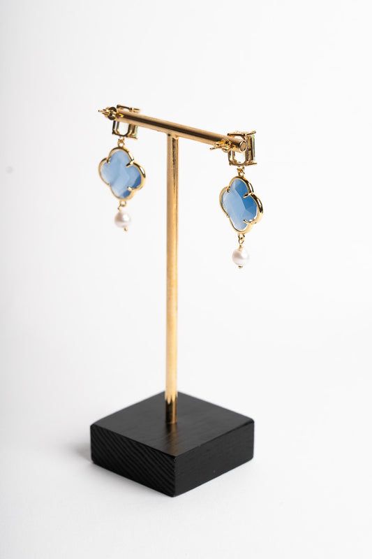 SICYLUI - CLOVER EARRINGS WITH AVIO CRYSTAL AND PEARL