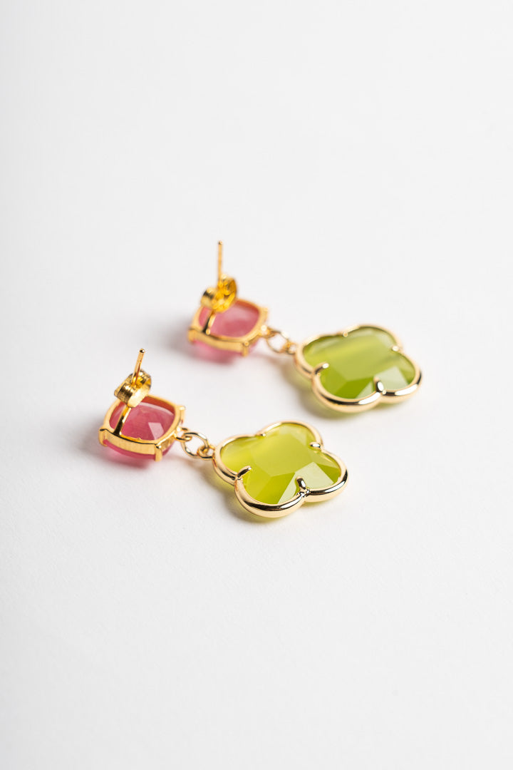 SICYLUI - ORECCHINI QUADRIFOGLIO CRISTALLO ROSA E VERDE