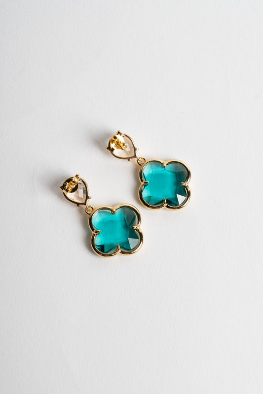 SICYLUI - CLOVER EARRINGS WITH TURQUOISE AND WHITE CRYSTALS