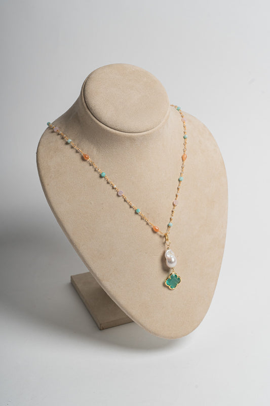 SICYLUI - COLLANA CON ZIRCONI MULTICOLOR E PENDENTE VERDE MARE