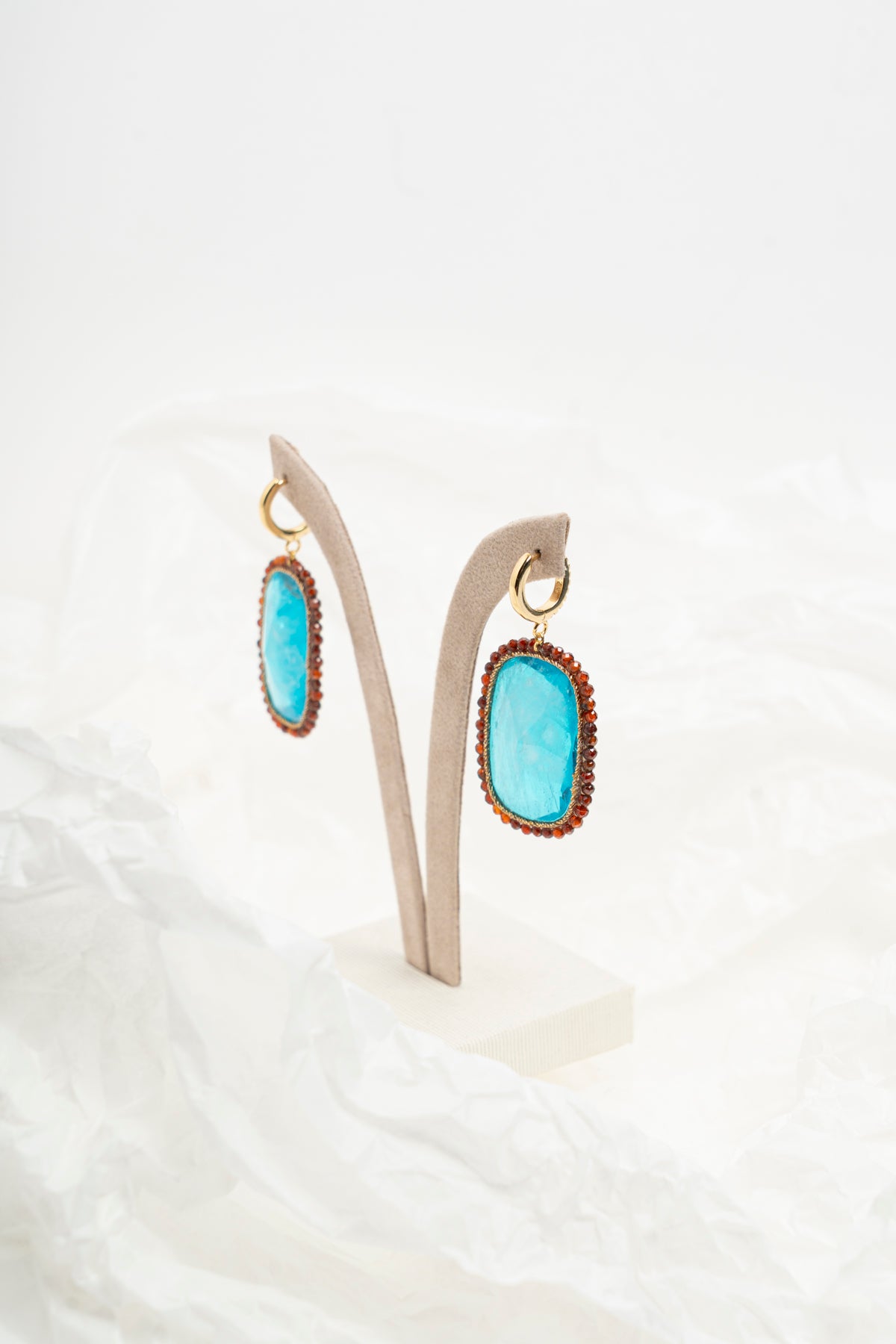 SICYLUI - ORECCHINI PENDENTI OVALI CON ZIRCONI TURCHESI E MORO