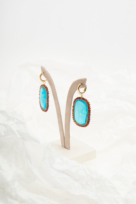 SICYLUI - ORECCHINI PENDENTI OVALI CON ZIRCONI TURCHESI E MORO