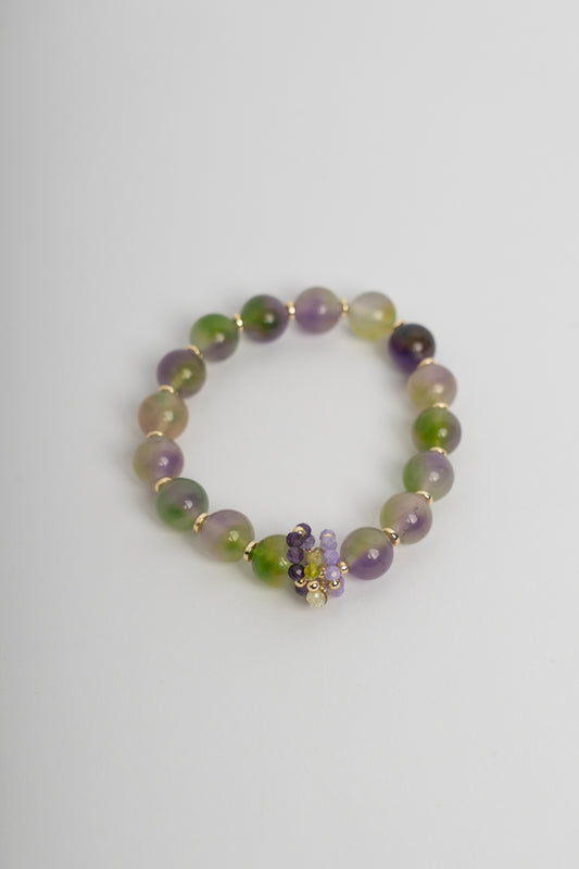 SICYLUI - BRACCIALE ELASTICO GIADA SFUMATA VIOLA E VERDE E ZIRCONI