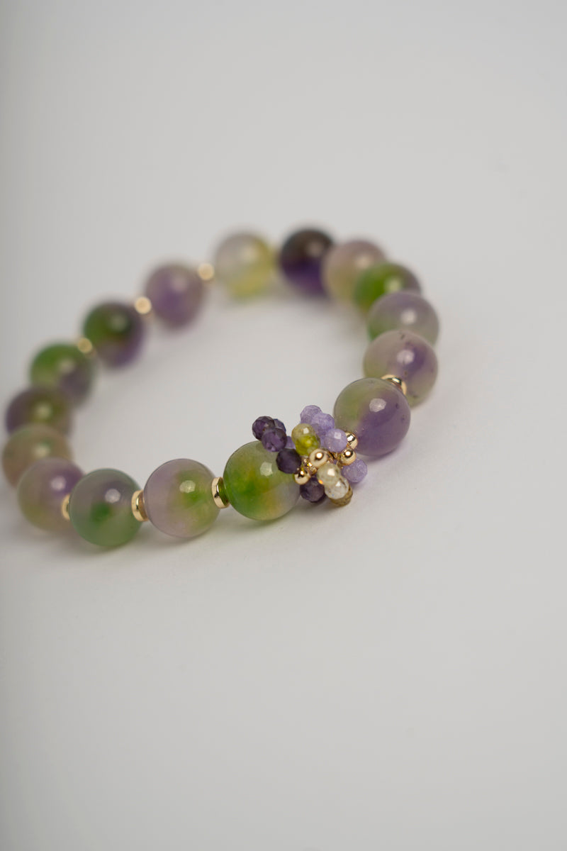SICYLUI - BRACCIALE ELASTICO GIADA SFUMATA VIOLA E VERDE E ZIRCONI