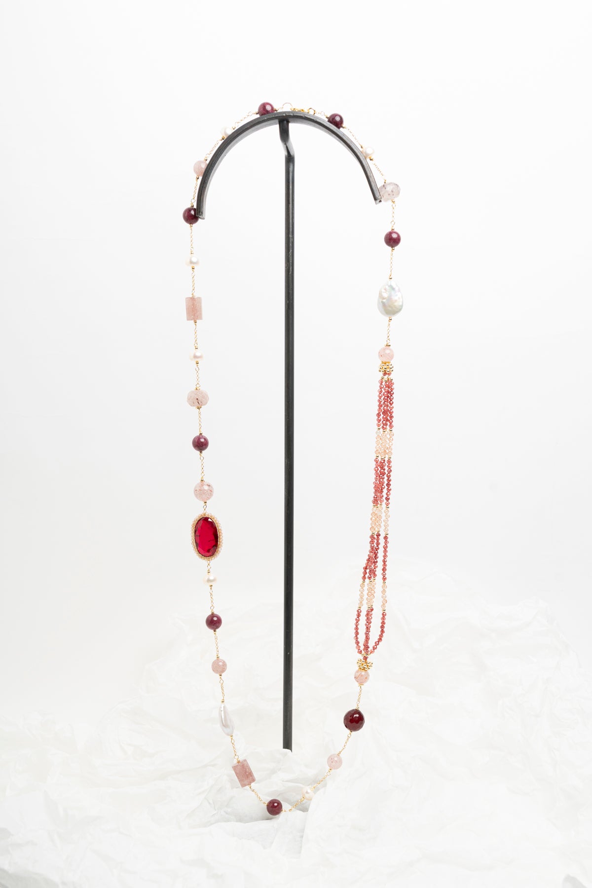 SICYLUI - COLLANA CHANEL PERLE E ZIRCONE ROSSO RUBINO