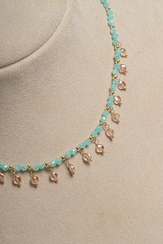 SICYLUI - COLLANA CHOCKER CON ZIRCONI VERDE ACQUA E BEIGE