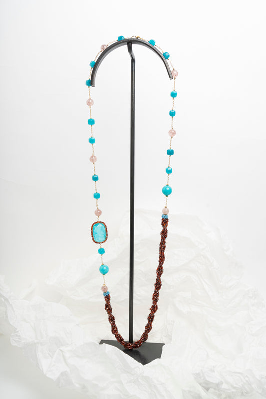 SICYLUI - COLLANA CON ZIRCONI TURCHESI, AGATA E PERLE