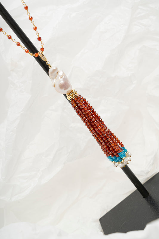 SICYLUI - COLLANA CON ZAPPA DI ZIRCONI MORO E PERLA SCARAMAZZA