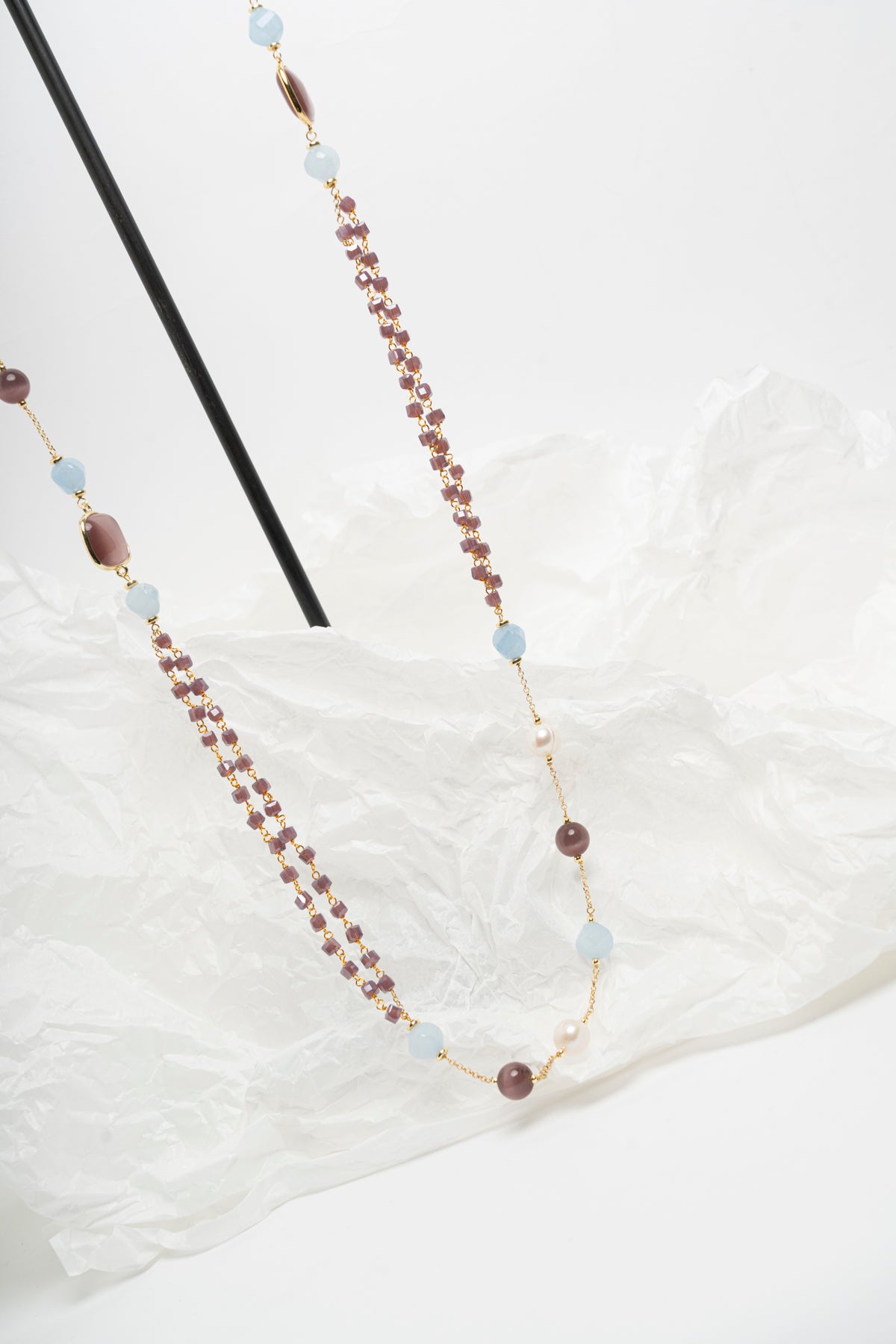 SICYLUI - COLLANA LUNGA ZIRCONI E GIADA MOKA