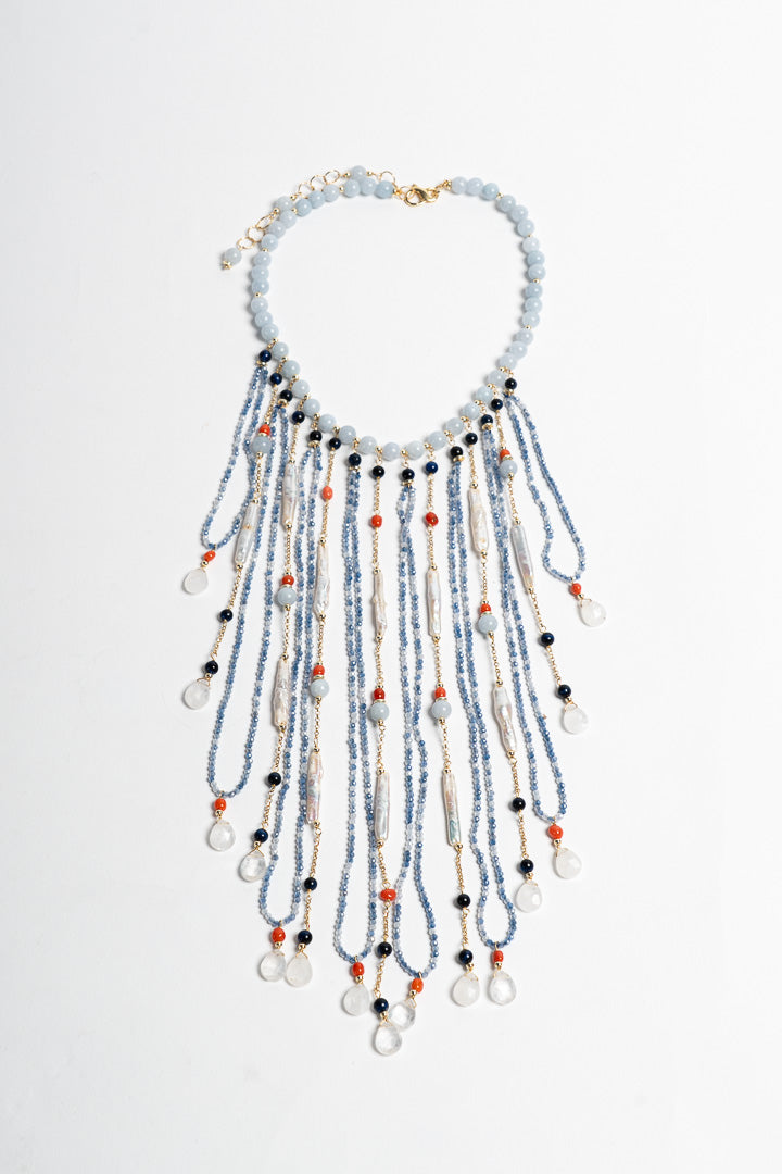 SICYLUI - COLLANA CON FRANGE DI CORALLO E GIADA
