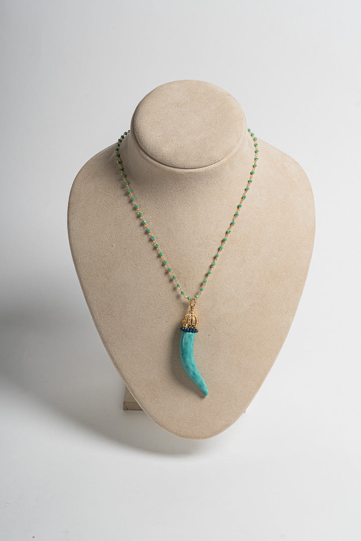 SICYLUI - NECKLACE WITH TIFFANY CERAMIC HORN AND CROWN WITH WHITE ZIRCONIA
