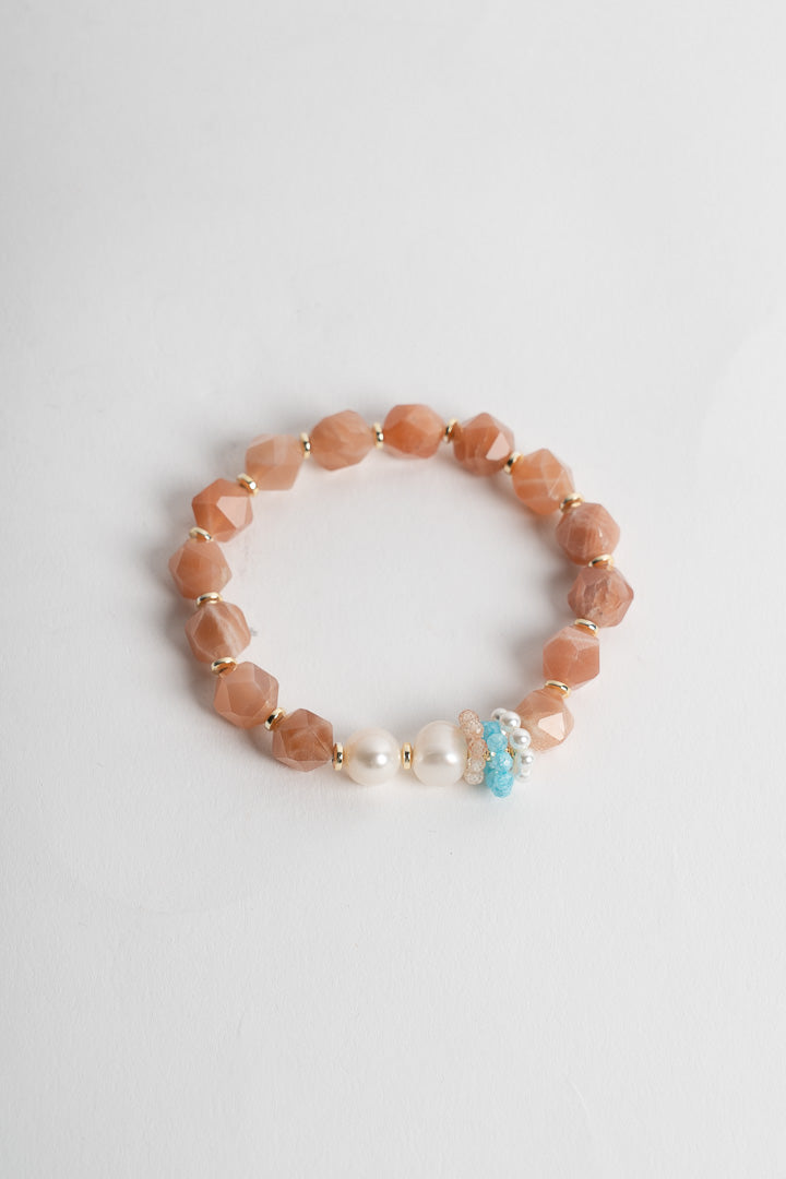 SICYLUI - BRACCIALE ELASTICO CON PIETRA DEL SOLE E PERLE