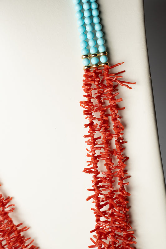 SOARA - COLLANA CON SFERE IN TURCHESE E CORALLO MEDITERRANEO