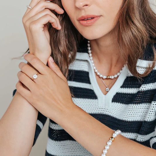 TI SENTO - BRACCIALE PERLE CON CENTRALE ARGENTO DORATO E ZIRCONI