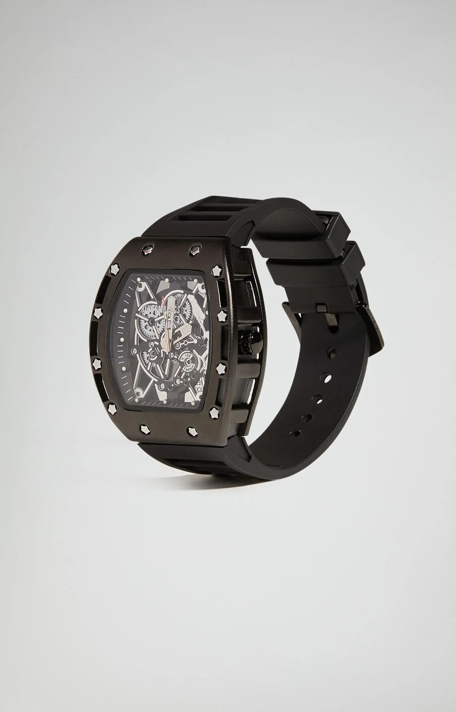 OROLOGIO SKELETON CINTURINO GOMMA NERO E QUADRANTE NERO