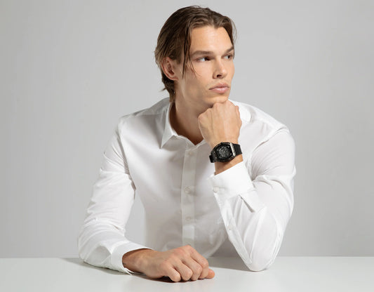 OROLOGIO SKELETON CINTURINO GOMMA NERO E QUADRANTE NERO