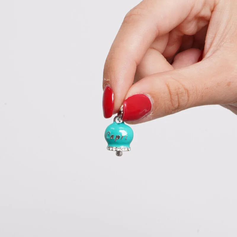 AMO CAPRI - CHARM CAMPANELLA RODIO SMALTO TIFFANY SCRITTA CAPRI