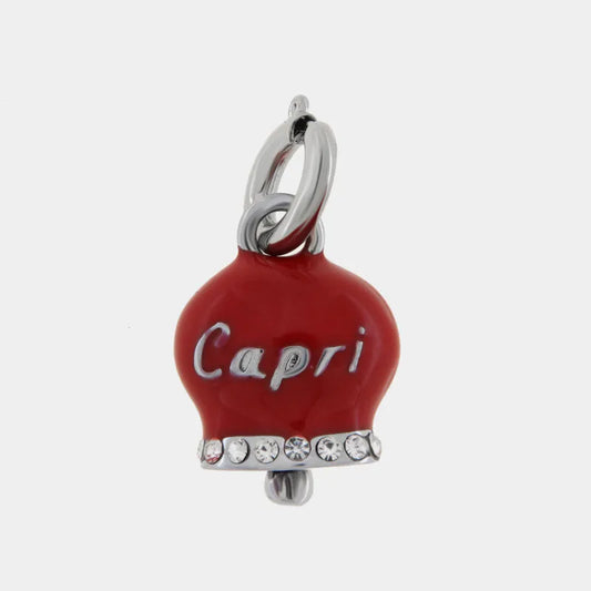 AMO CAPRI - CHARM CAMPANELLA RODIO SMALTO ROSSO SCRITTA CAPRI