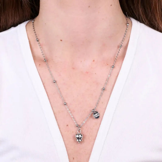 AMO CAPRI - COLLANA IN ACCIAIO RODIO CAMPANELLA SCRITTA CAPRI