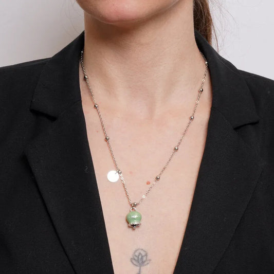 AMO CAPRI - COLLANA IN ACCIAIO CAMPANELLA VERDE MILITARE SCRITTA CAPRI CON CRISTALLI