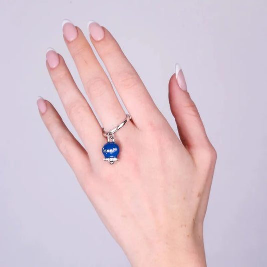 AMO CAPRI - ANELLO ACCIAIO CON CAMPANELLA SMALTO BLU E CRISTALLI