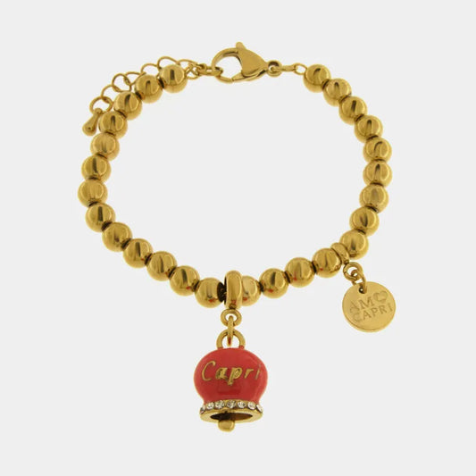 AMO CAPRI - BRACCIALE IN ACCIAIO DORATO CON CAMPANELLA CAPRI TEA BERRY