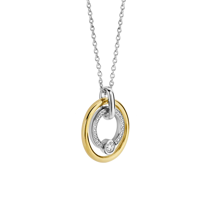 TI SENTO - COLLANA PENDENTE ARGENTO DORATO A CERCHI CON ZIRCONI