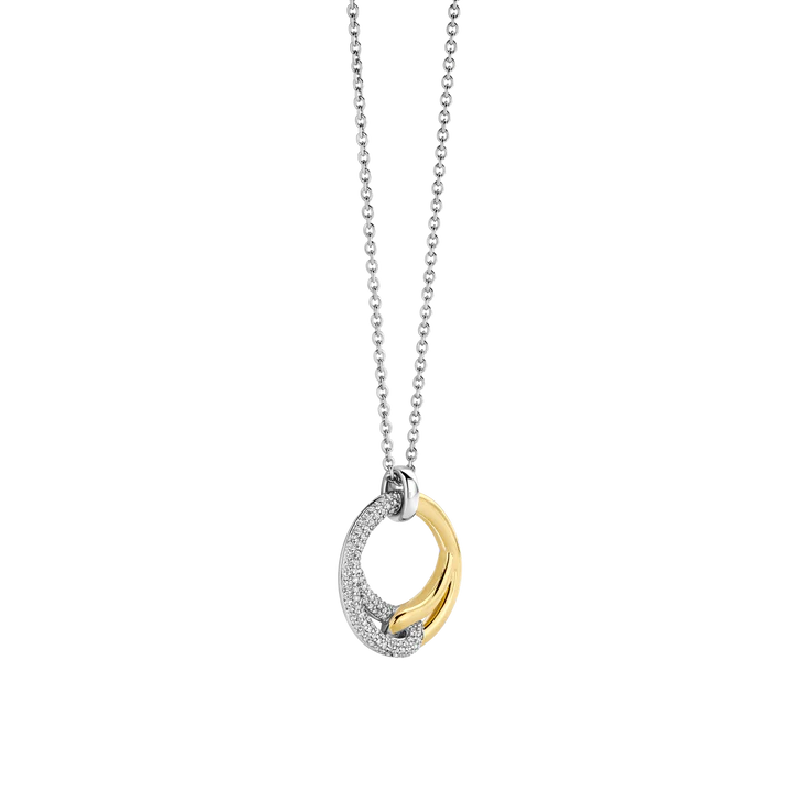 TI SENTO - COLLANA CON PENDENTE INTRECCIO ARGENTO DORATO E ZIRCONI BIANCHI
