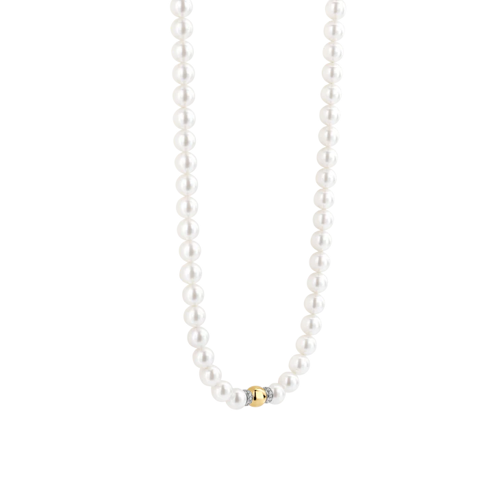 TI SENTO - COLLANA GIROCOLLO PERLE E CENTRALE IN ARGENTO DORATO E ZIRCONI