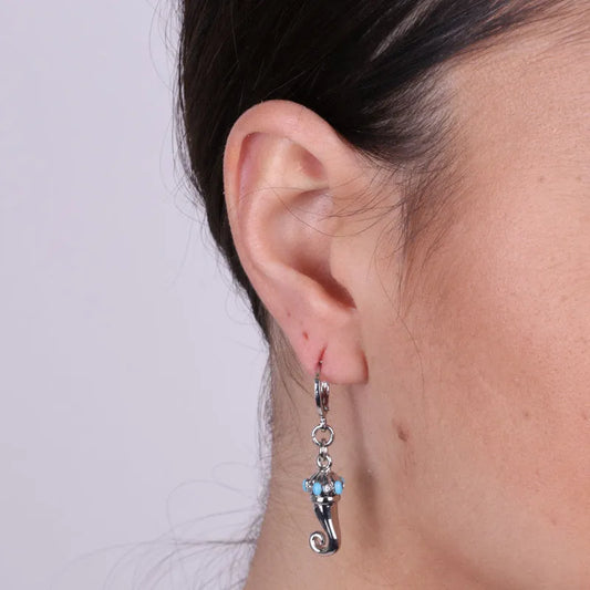 AMO NAPOLI - ORECCHINI IN METALLO CERCHIETTO PENDENTE CORNO RODIO