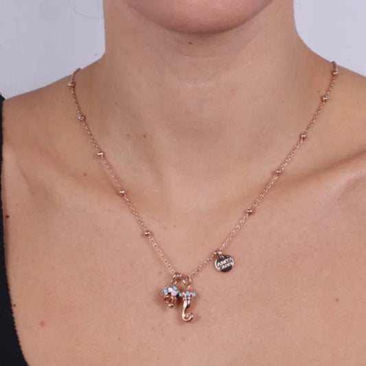 AMO CAPRI - COLLANA METALLO ROSE' CAMPANELLA E CORNO MULTICOLOR