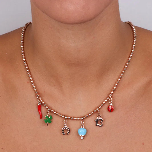AMO CAPRI - COLLANA METALLO ROSE' E SIMBOLI NAPOLETANI