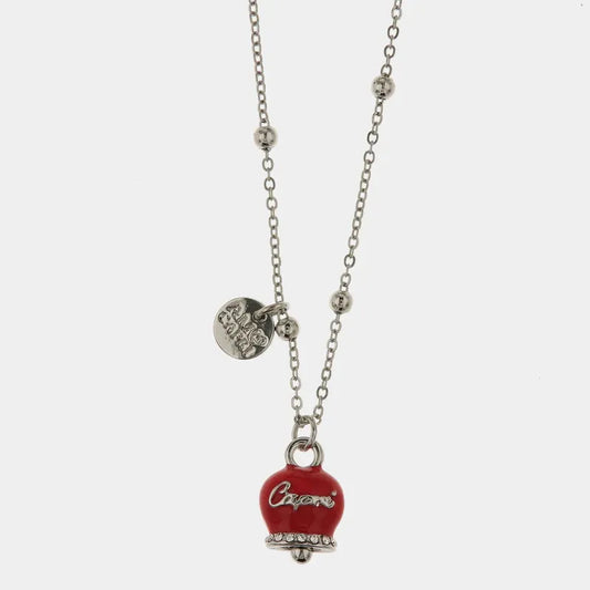 AMO CAPRI - COLLANA IN METALLO RODIO CAMPANELLA ROSSA SCRITTA CAPRI