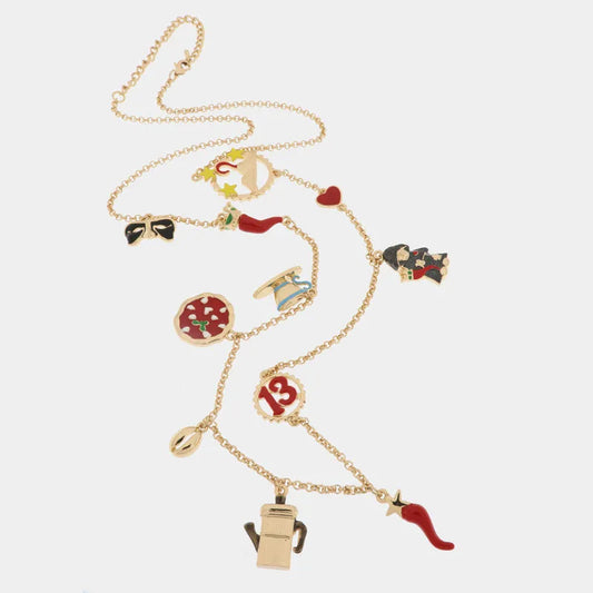 AMO NAPOLI - COLLANA IN METALLO DORATO CON SIMBOLI NAPOLETANI