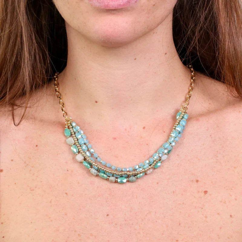 AMO VENEZIA - COLLANA IN METALLO MULTIFILO CON PIETRE VERDI