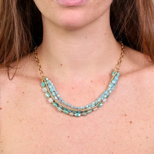 AMO VENEZIA - COLLANA IN METALLO MULTIFILO CON PIETRE VERDI