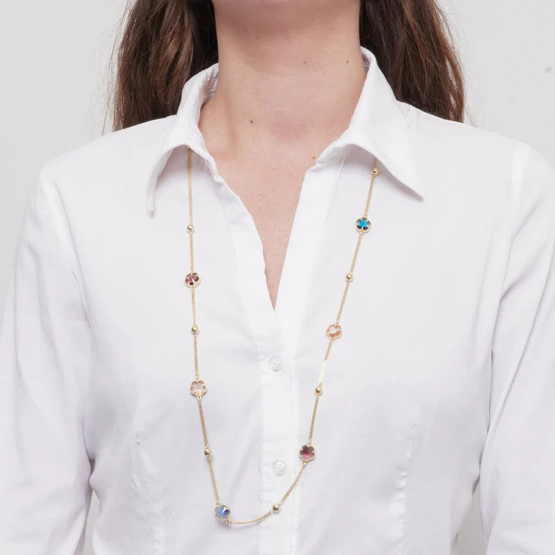 AMO VENEZIA - COLLANA IN METALLO FIORI COLORATI