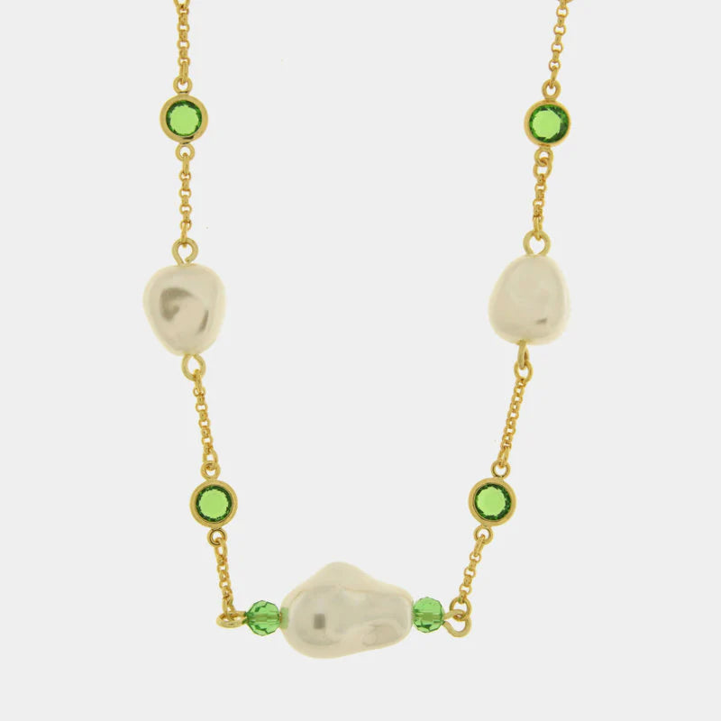 AMO VENEZIA - COLLANA IN METALLO CRISTALLI VERDI E PERLE