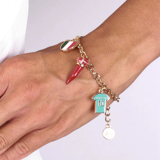 AMO NAPOLI - BRACCIALE IN METALLO CON MAGLIA DEL NAPOLI, CORNETTO E TRICOLORE