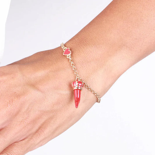 AMO NAPOLI - BRACCIALE IN METALLO CON CORNO SMALTO ROSSO E CORONA