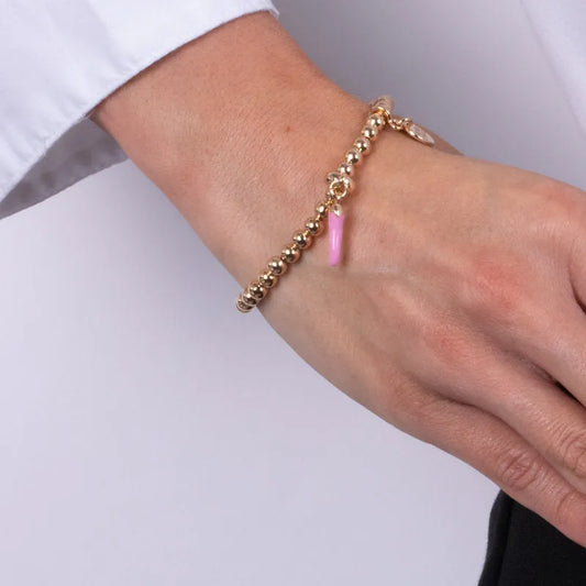 AMO NAPOLI - BRACCIALE IN METALLO CON CORNO SMALTO ROSA