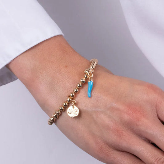 AMO NAPOLI - BRACCIALE IN METALLO CON CORNO SMALTO TURCHESE