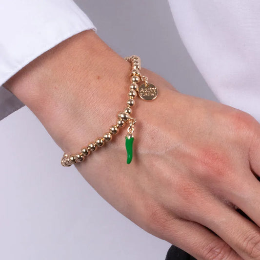 AMO NAPOLI - BRACCIALE IN METALLO CON CORNO SMALTO VERDE