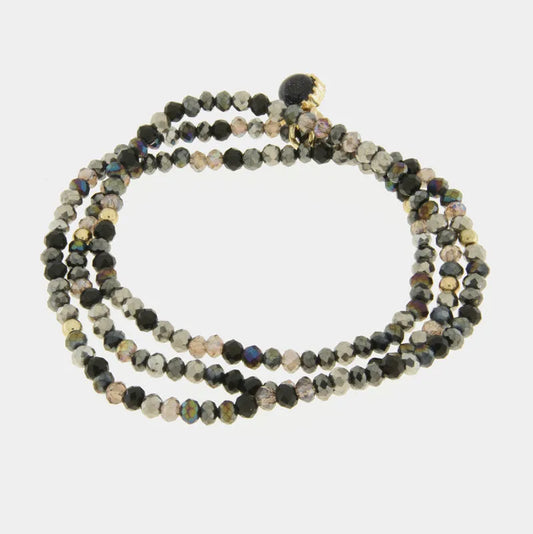 AMO VENEZIA - BRACCIALE ELASTICO IN METALLO CON PERLINE SCURE